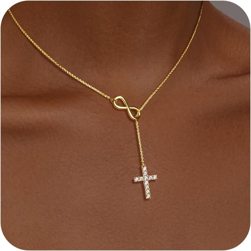 Poxtex Infinity Cross Necklace for Women, Unique Trendy Fahion Cross Jewelry Gifts, Non Tarnish & Waterproof Dainty Simple Gold Cross Pendant, Christian Religious Easter Faith Accessories Jewelry Gifts - Image 1
